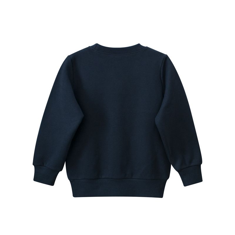 加絨棉質圓領長袖上衣/大學T-劍龍-深藍色