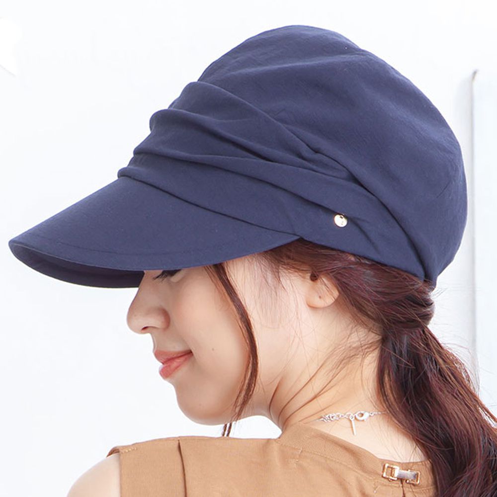 日本 irodori - 抗UV小顏效果遮陽帽-皺摺設計-海軍藍