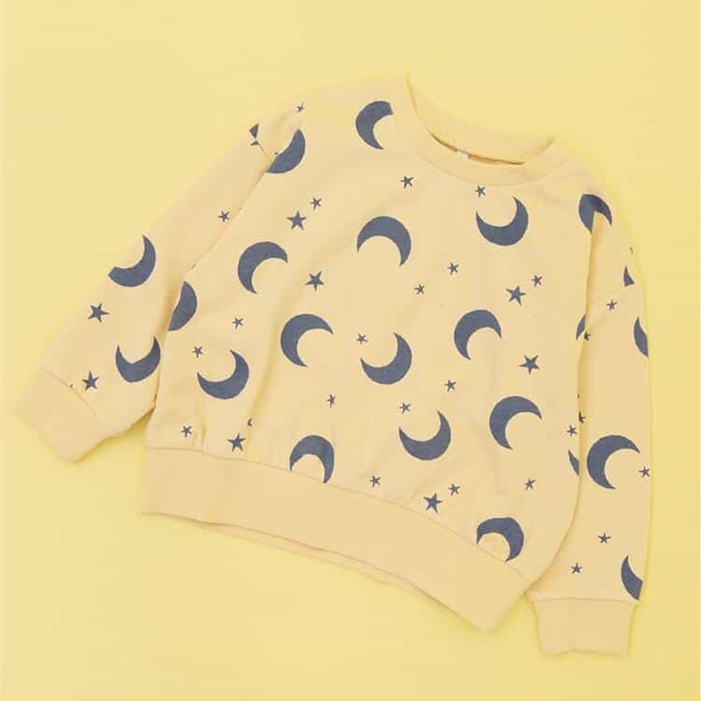 繽紛配色縮口大學長袖上衣-月亮-奶油黃