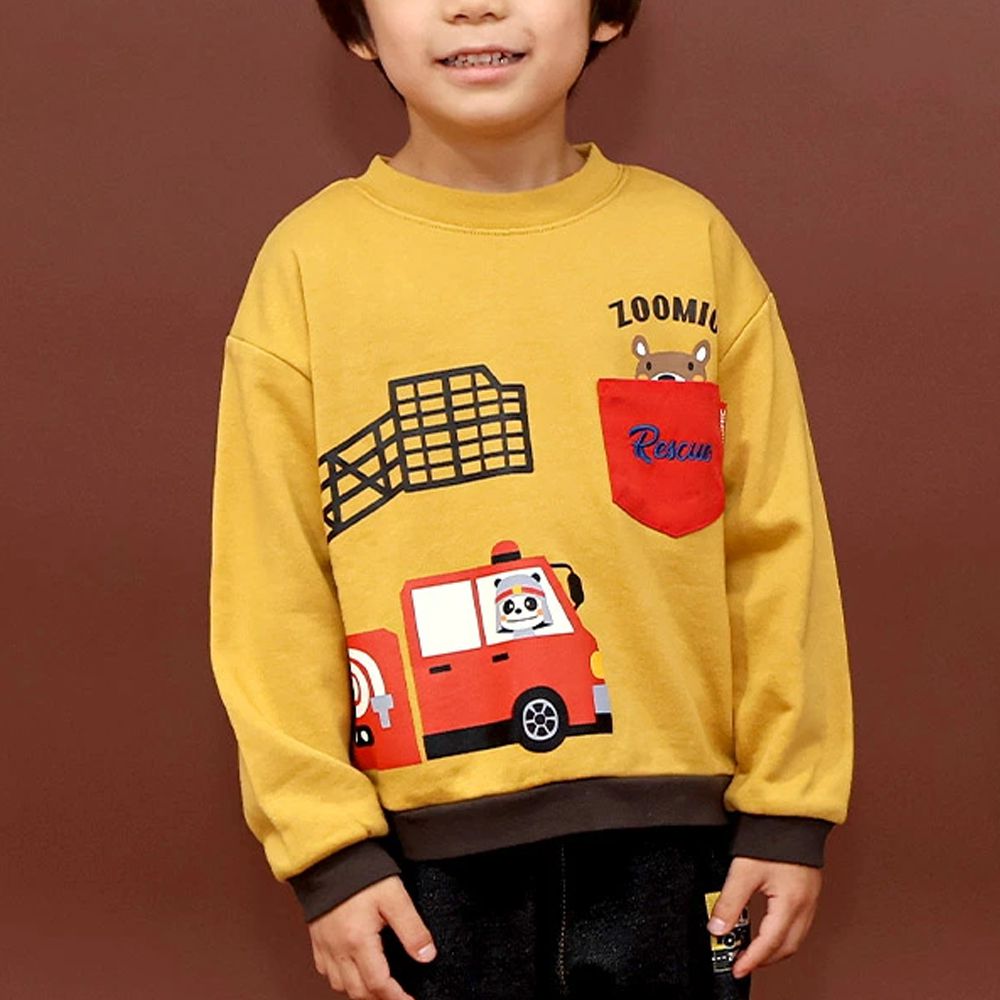 熊熊救援隊 消防車印花長袖上衣-芥黃