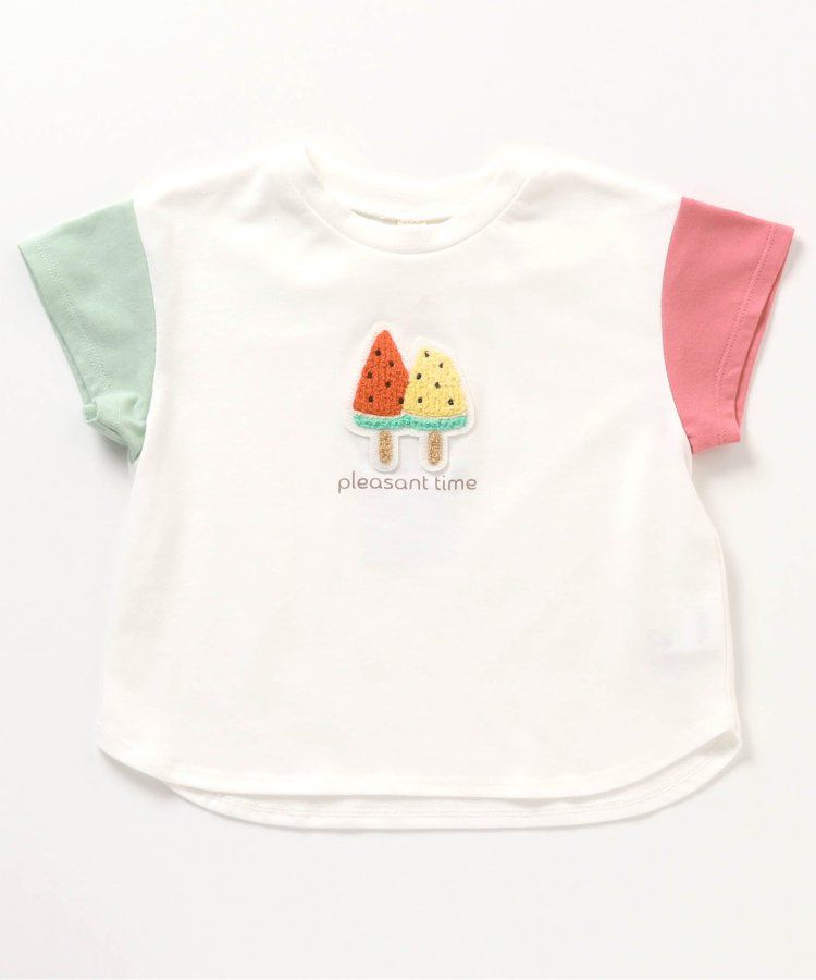 日本 apres les cours - 立體刺繡印花短袖上衣-冰棒-袖撞色