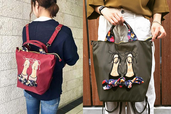 mis zapatos - 3way後背美腿包(尼龍)-立體絲帶蝴蝶結刺繡高跟鞋-BK黑色 (21*30*15cm)