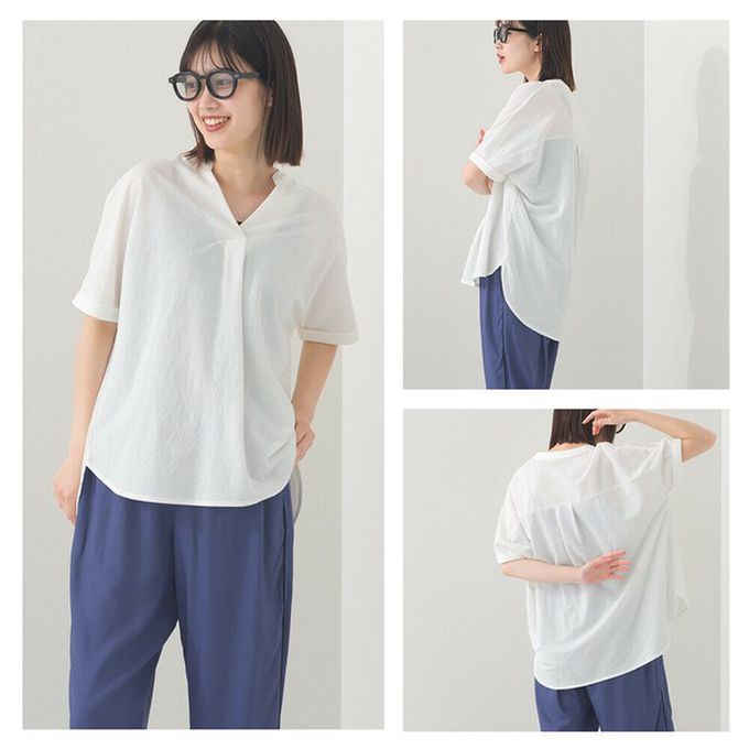 日本 OMNES - 接觸涼感 嫘縈休閒V領前短後長上衣-濃綠