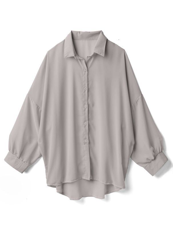 日本 GRL - 透明感氣球袖襯衫/罩衫-淺粉 (M)