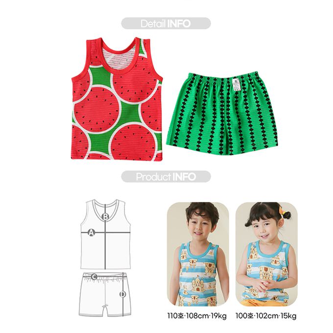 正韓 Puco - 超優質嬰幼兒/兒童無袖100% 有機棉家居服/睡衣-冰涼西瓜