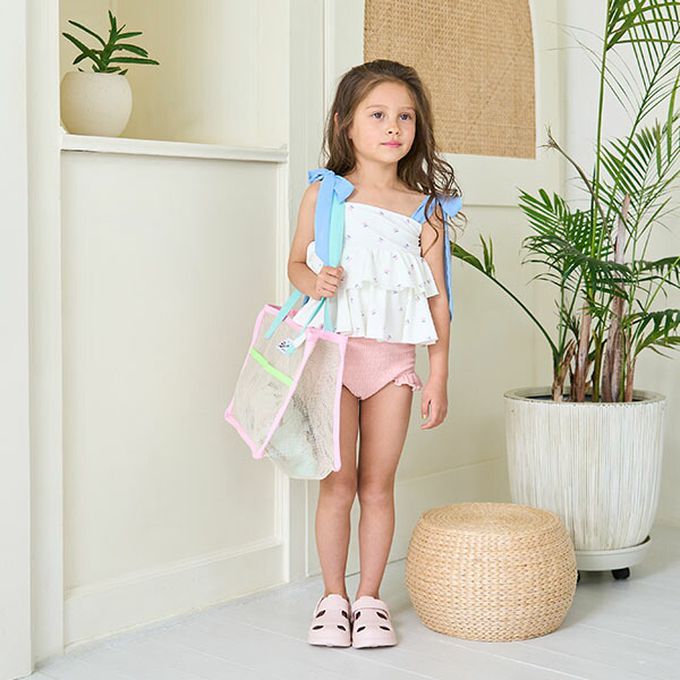 日本 Lycee mine - 粉嫩配色網格玩水包/游泳包-黃x粉紅 (26.5x35x20.5cm)