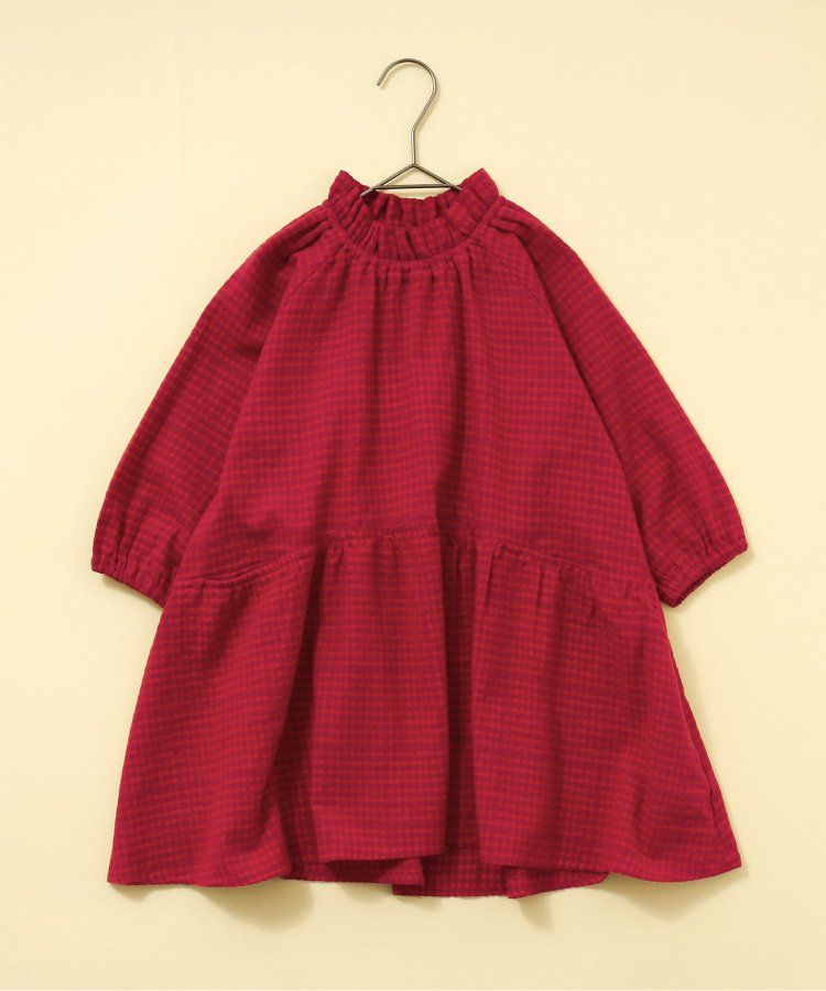 日本 BREEZE - 微立領宮廷風傘狀長袖洋裝-素面-紅