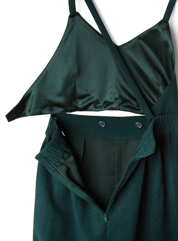 日本 GRL - 2WAY光澤感開衩吊帶裙-灰粉