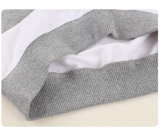 童趣圓領條紋長袖上衣-LOVE-灰色