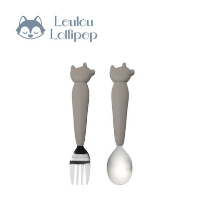 Loulou Lollipop - 動物造型 兒童304不鏽鋼叉匙組-害羞犀牛