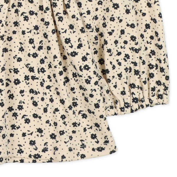 日本西松屋 - 異材質拼接假兩件長袖上衣-小碎花-卡其