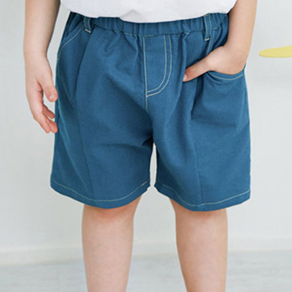韓國 Jelispoon - 縫線鬆緊褲頭彈力寬版褲-藍綠