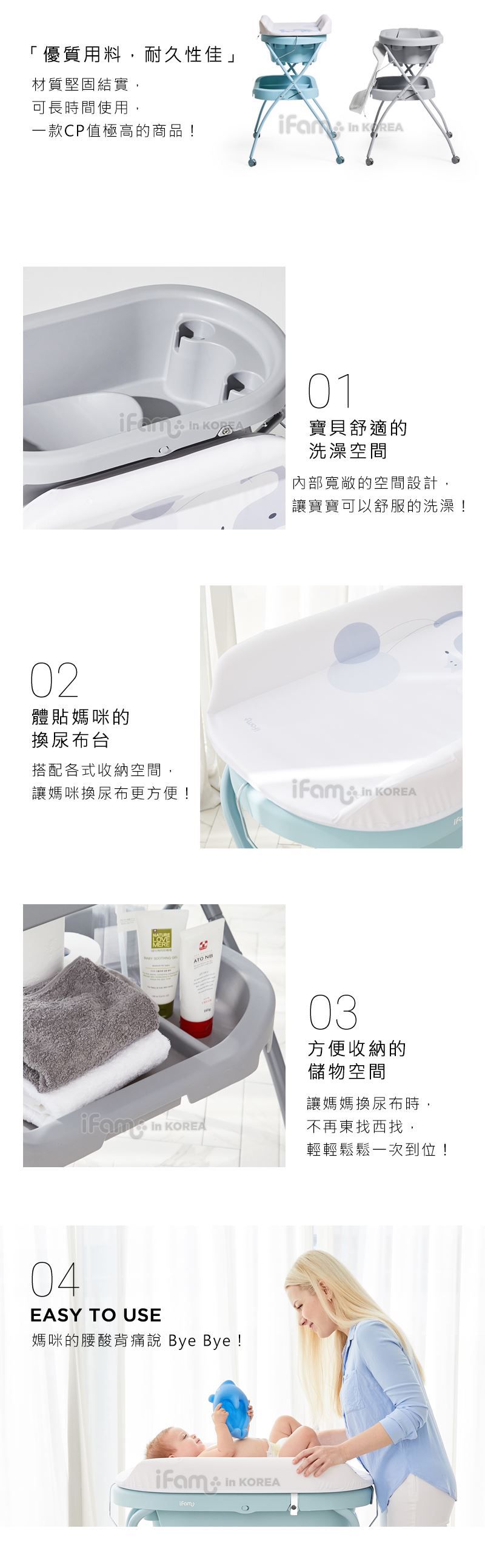 韓國 iFam - 多功能洗澡尿布台-灰色