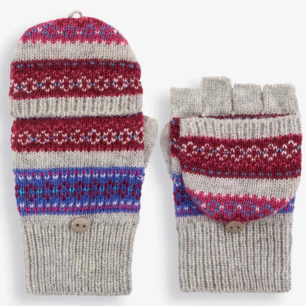 英國 JoJo Maman BeBe - 保暖舒適羊毛手套-紅紫條紋