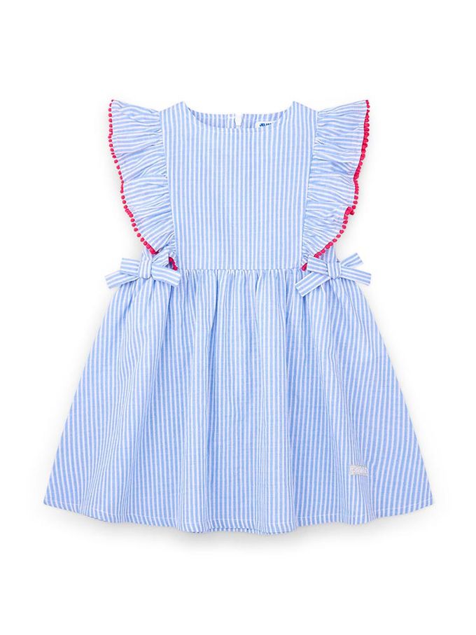 韓國 Jelispoon - 大方直線波浪邊拼接洋裝-藍