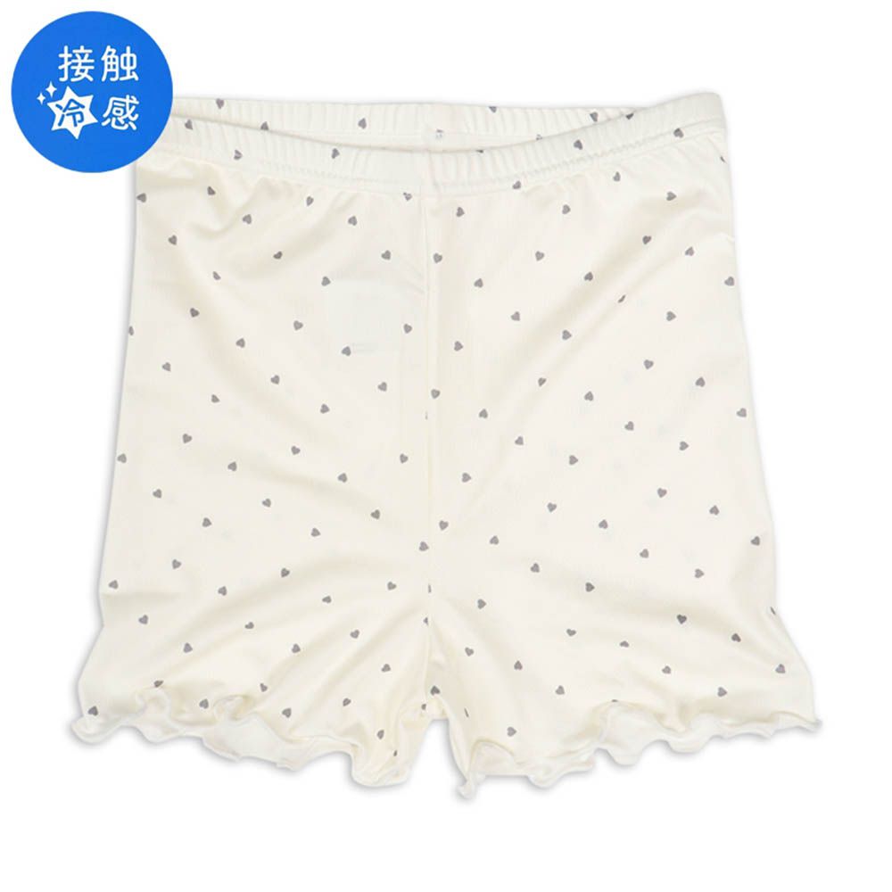 涼感緊身褲-愛心滿版印花 木耳邊-米白色