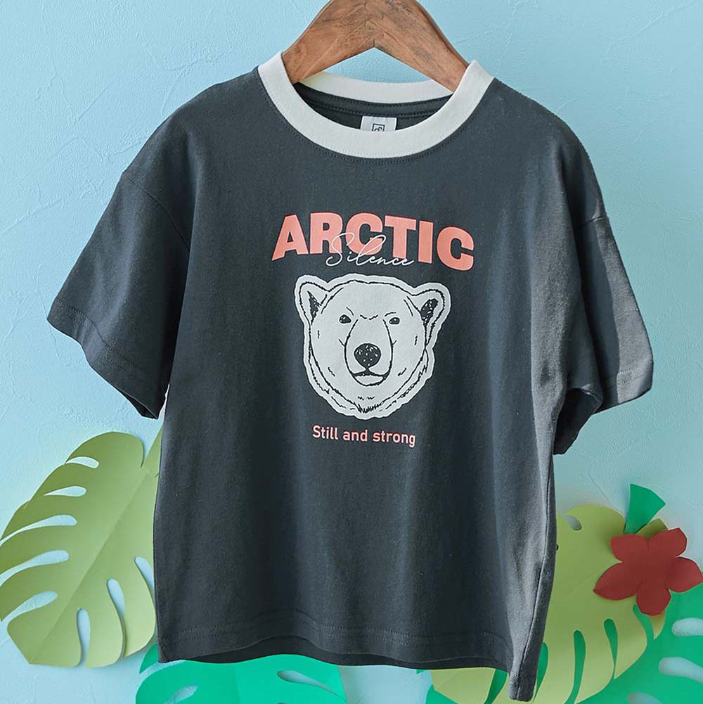 純棉動物線條印花短袖上衣-北極熊-炭灰