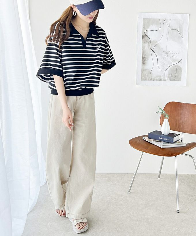 日本 Classical Elf - Java 顯瘦領率性五分袖上衣-白底黑領