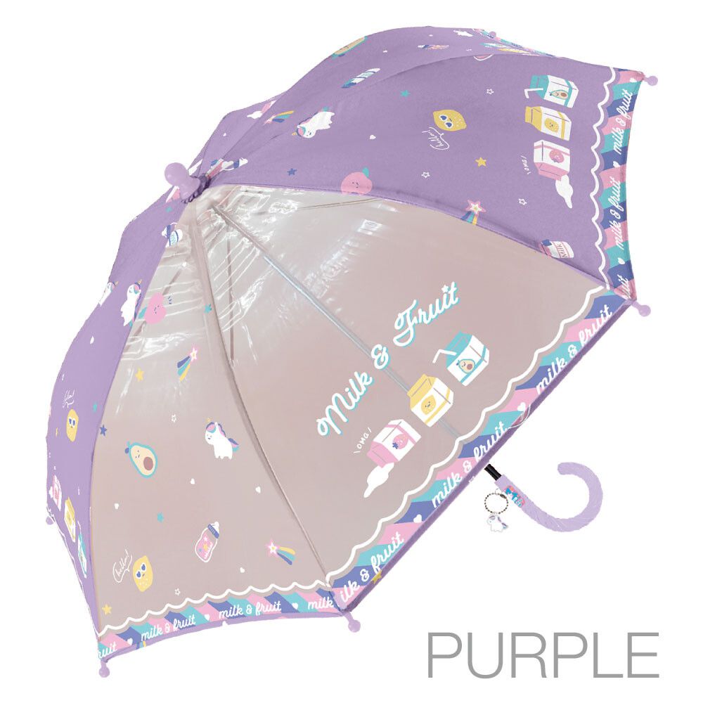 日本中谷 - 透明窗設計兒童雨傘/直傘-牛奶盒-粉紫 (45cm(身高105-115cm))