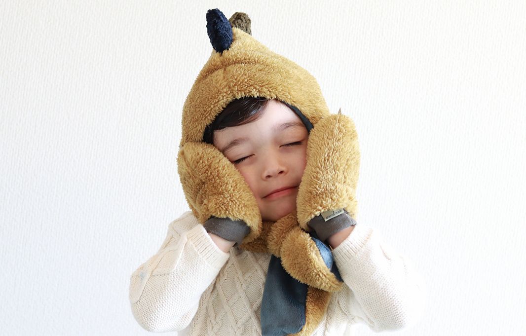 日本 BISQUE - 動物造型超柔軟保暖圍脖帽-恐龍-湖水綠 (1.5-5y)