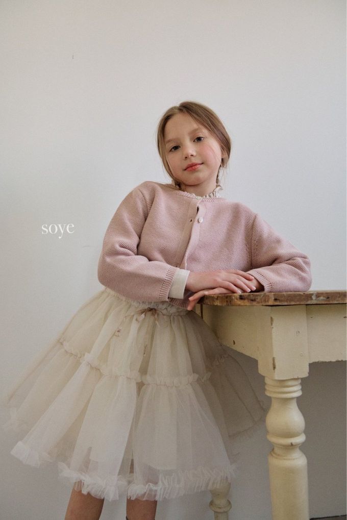 韓國 soye - 夢幻蕾絲層次拼接蓬蓬裙-米杏白