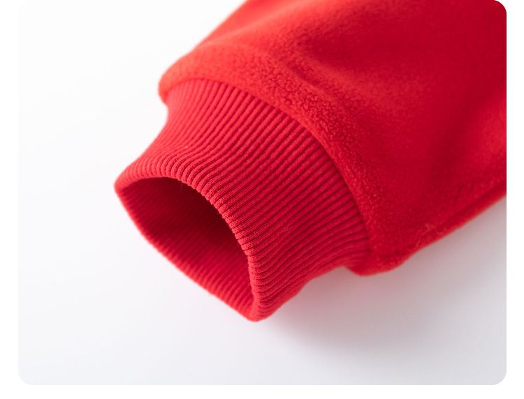 加絨喜氣洋洋半高領長袖上衣-年獸小口袋-紅色