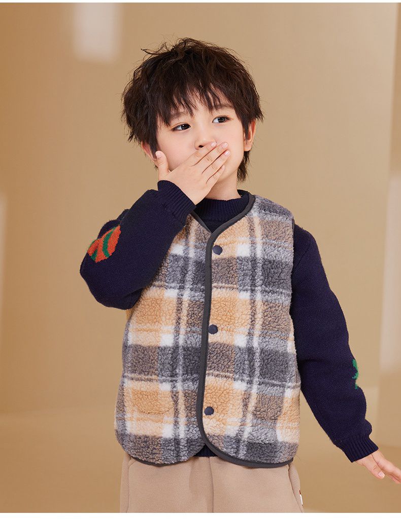 搖粒絨保暖兒童背心-賽車鱷魚-灰色