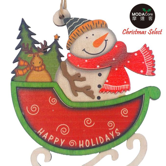 MODACore 摩達客 - 摩達客耶誕-可愛雪橇木質彩繪(單面)吊飾-聖誕老公公+雪人(一組2入)