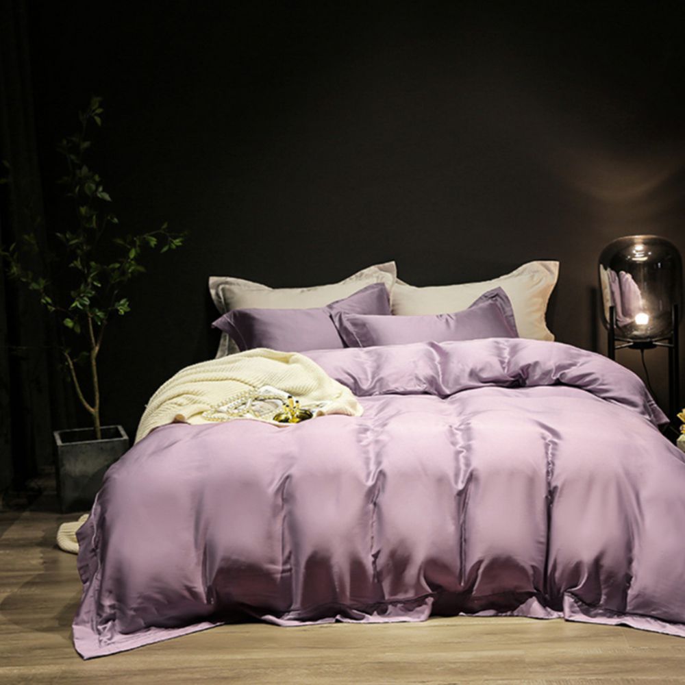 Pure One - 吸濕排汗天絲-炫紫色-雙人被套床包組(含床包*1+枕套*2+薄被套*1) (炫紫色雙人被套床包組)