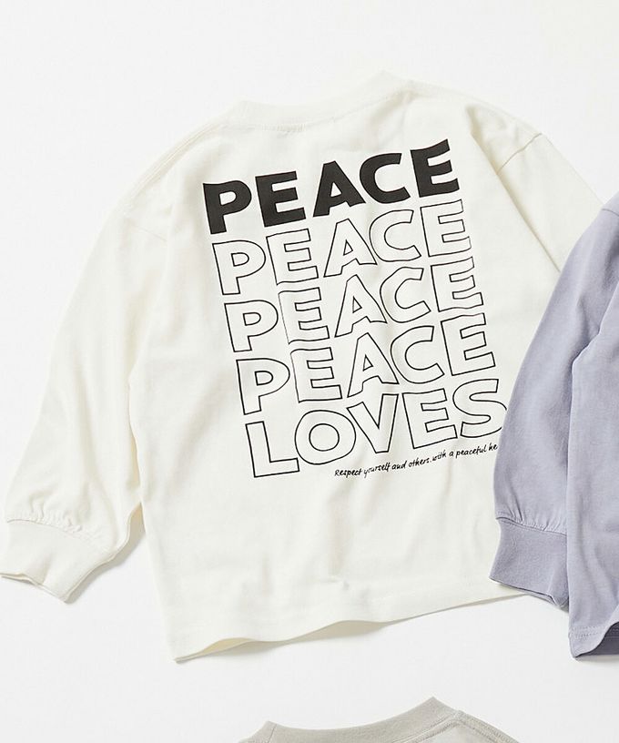 日本 devirock - 100%棉 定番印花寬版長袖上衣-PEACE-紫丁香