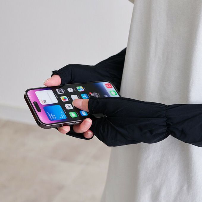 日本 LIZDAYS - 接觸涼感 抗UV露指尖防曬袖套-白