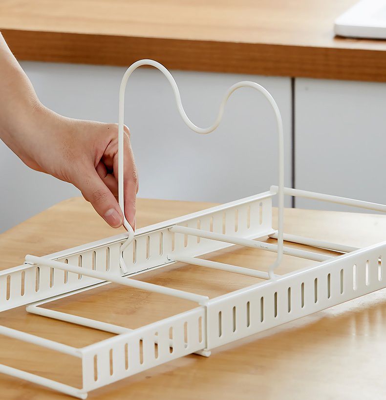 伸縮可調式鍋具收納置物架-白色