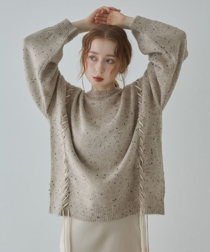 日本 Bab - 可可碎片感率性縫線針織上衣-卡其