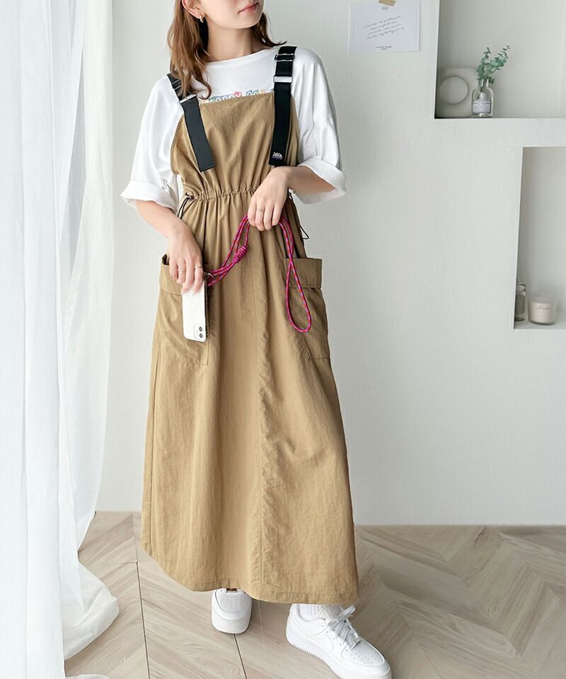 日本 Classical Elf - Java聯名 美式休閒抽繩吊帶裙-黑