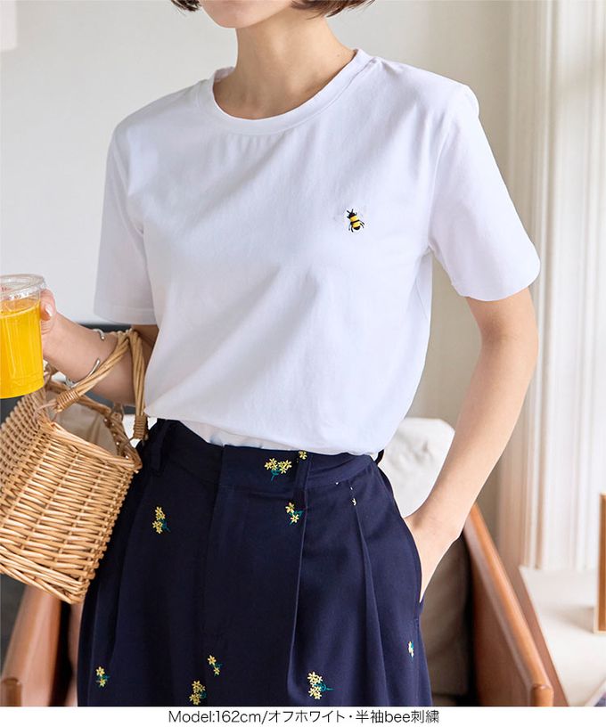 日本 Kobe Lettuce - 小亮點設計短袖上衣-白 (荷葉邊口袋)