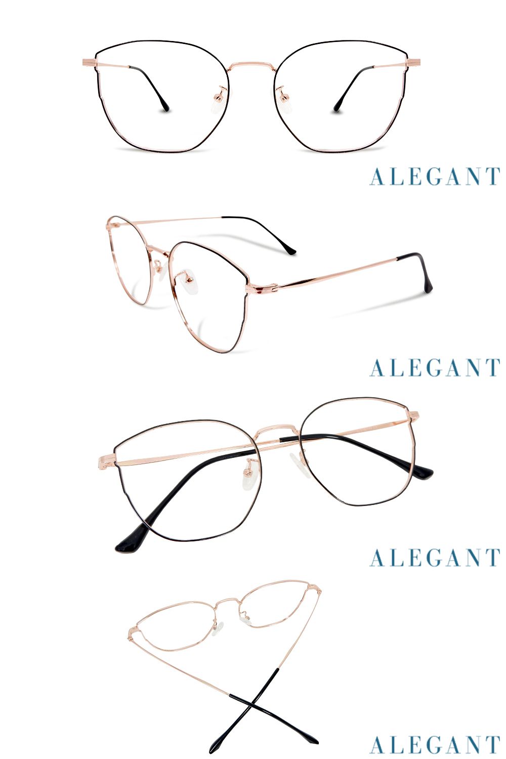 ALEGANT - 法法式優雅復古輕量鈦金屬質感縷空貓眼鏡框UV400濾藍光眼鏡