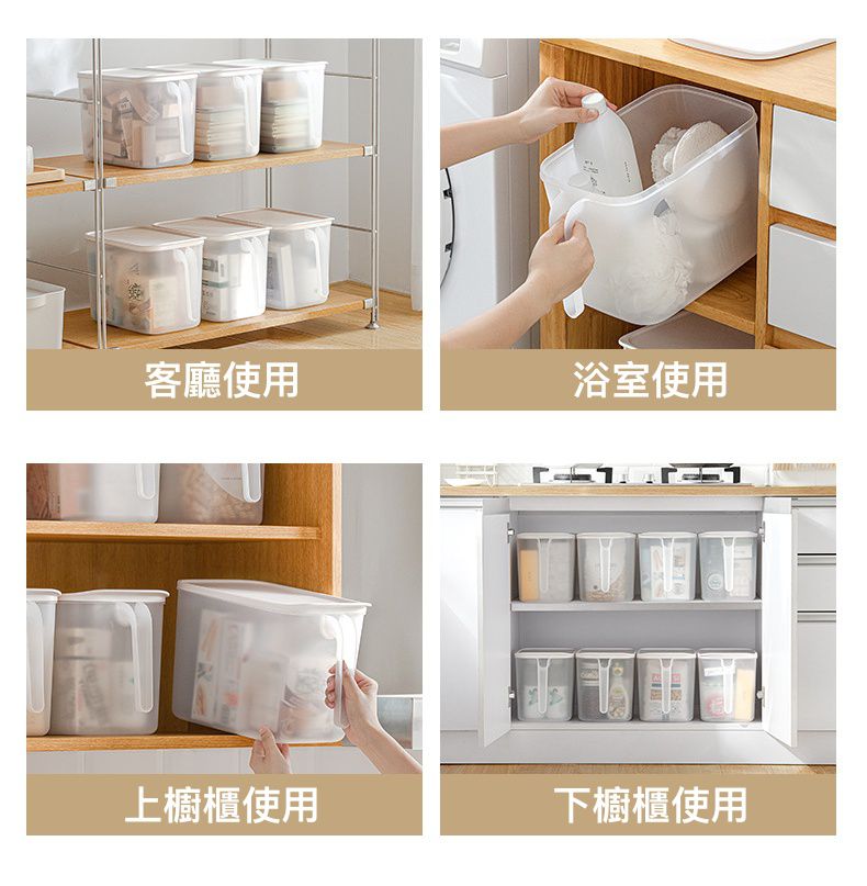 霧面磨砂透明手柄收納盒 (32x18.5x21cm)-附蓋子