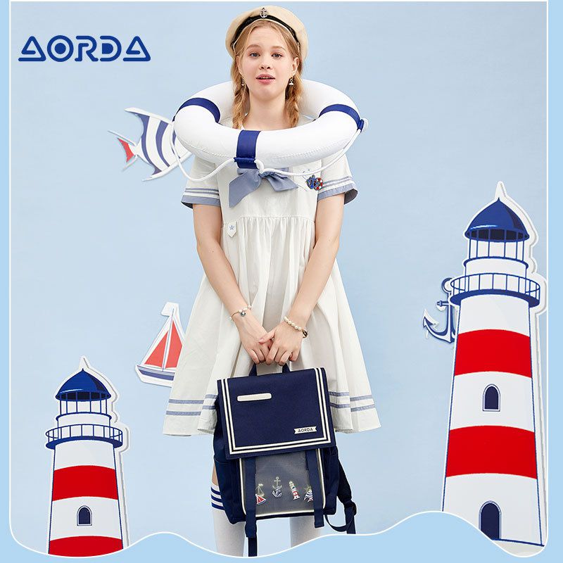 水手造型翻蓋書包-淺灰色 (28x38.5x15cm)