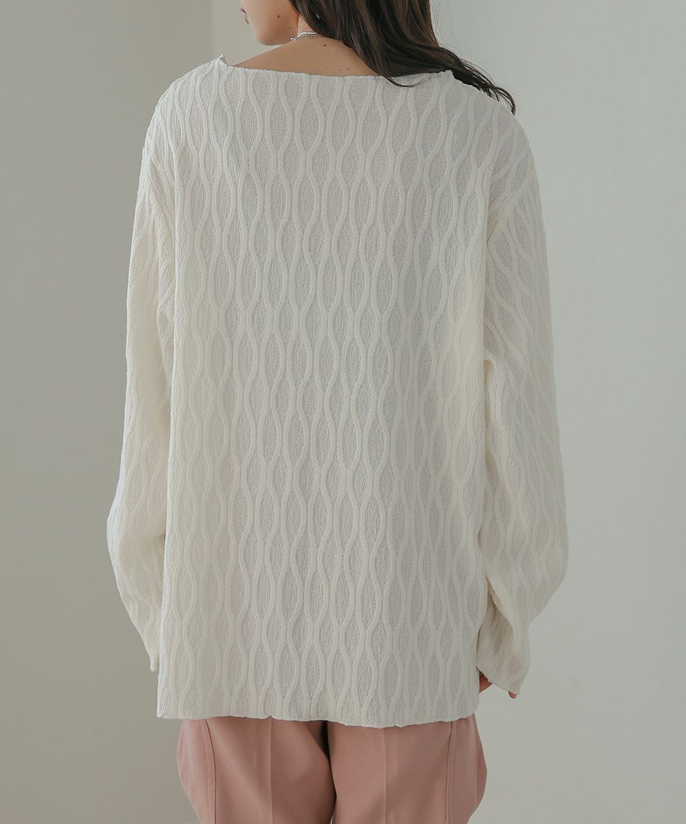 日本 Bab - 質感波紋薄長袖上衣-黑