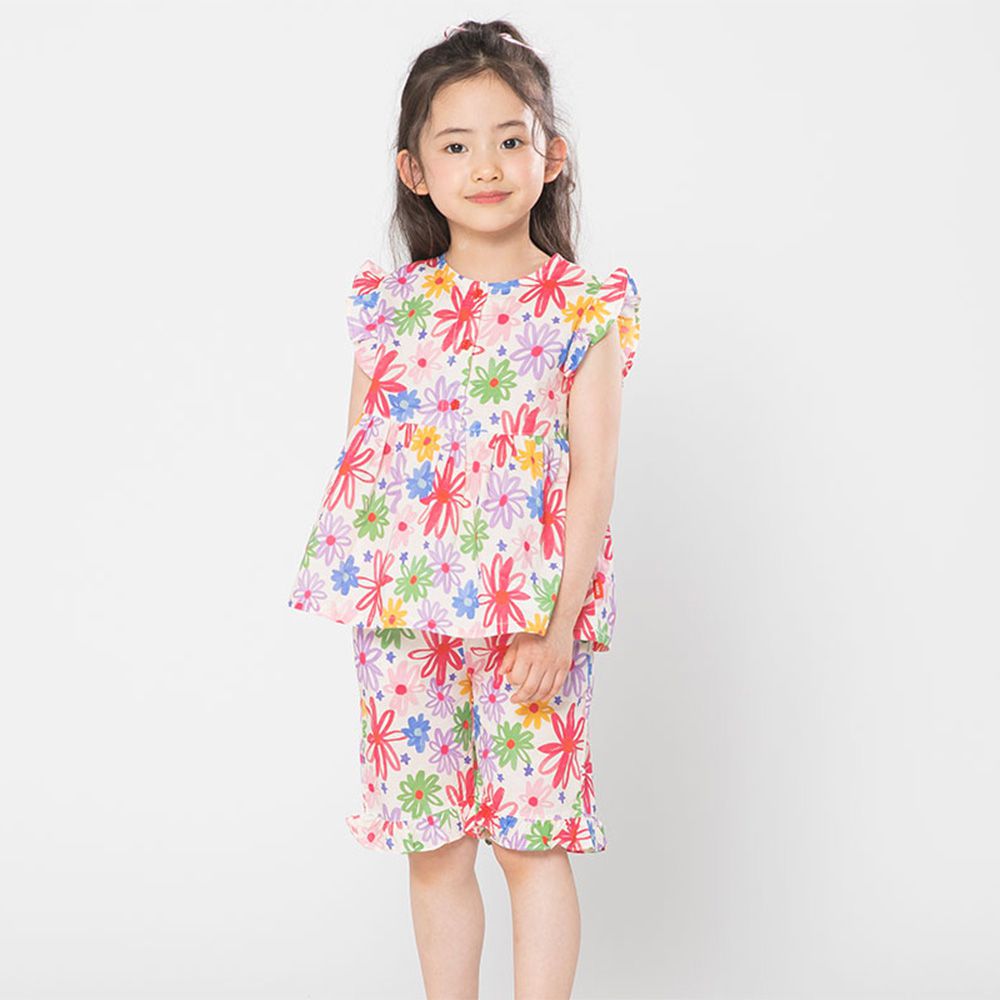 奇幻花彩背心X過膝褲套裝-淡粉