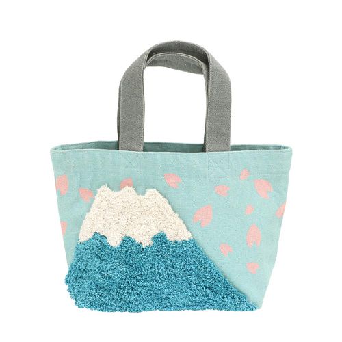 [限定]開運好物刺繡手提袋-富士山-水藍 (30×20×D10cm)