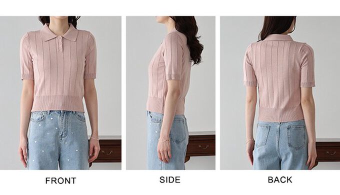 日本 BLUE EAST - 都會氣息寬羅紋針織短袖polo衫-粉紅