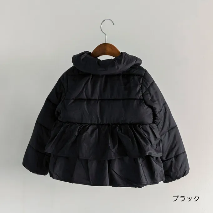 日本 BRANSHES - 背後時尚荷葉澎澎領俏麗鋪棉外套(可機洗)-黑