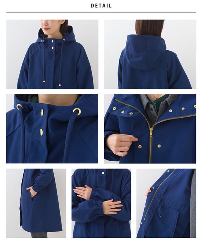 日本 OMNES - 潑水加工 派克連帽風衣長版外套-寶藍