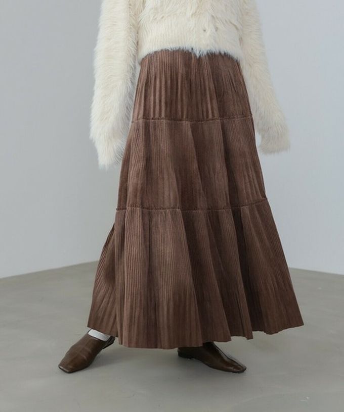 日本 Bab - 飄逸感絲滑絨面細摺長裙-深咖啡