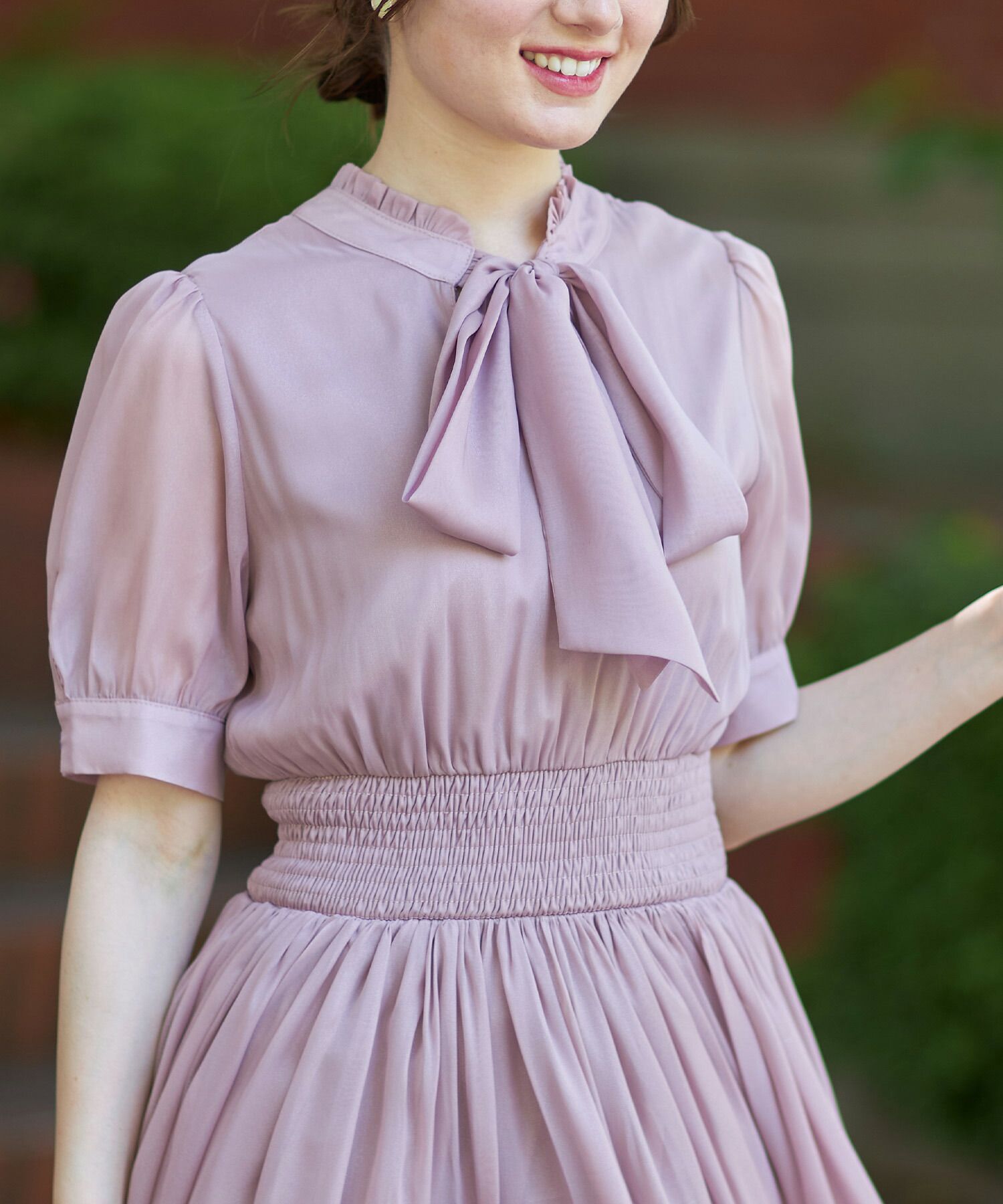 日本 tocco-closet - 2WAY甜美蝴蝶結雪紡洋裝-海軍藍