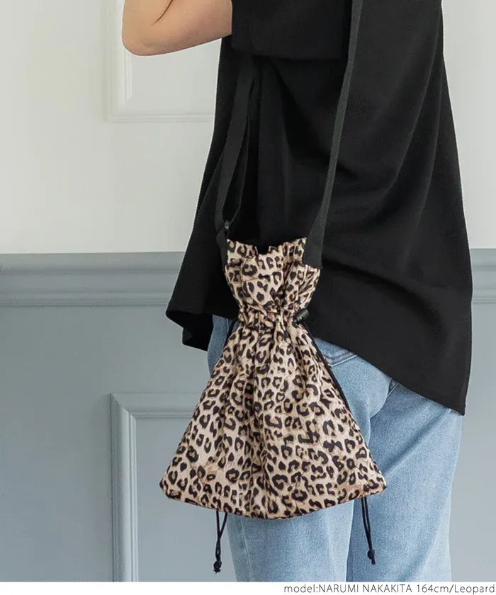 日本 COCA - 時尚豹紋抽繩束口包