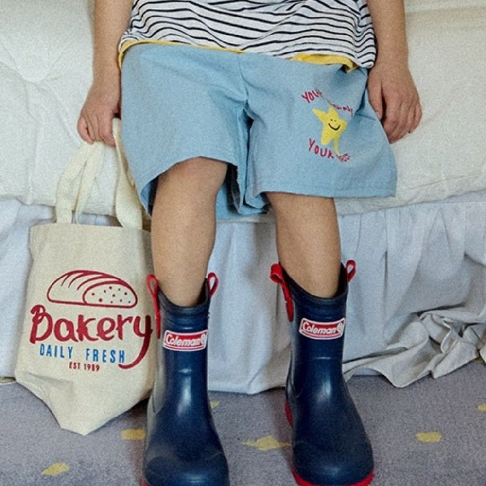 W.S.B. 鬆緊腰百搭尼龍短褲-手繪星星-灰藍