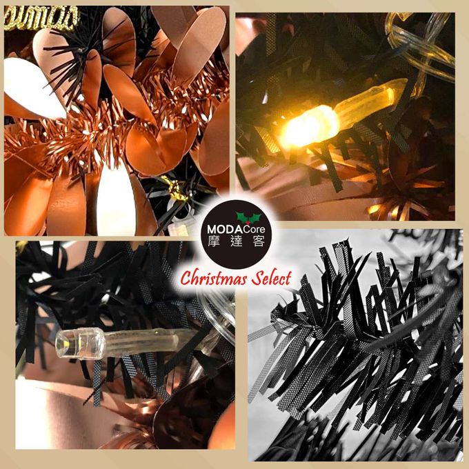 MODACore 摩達客 - 摩達客耶誕-2尺/2呎(60cm)特仕幸福型裝飾黑色聖誕樹 (香檳雙金系全套飾品)+20燈LED燈插電式暖白光*1/贈控制器/本島免運費