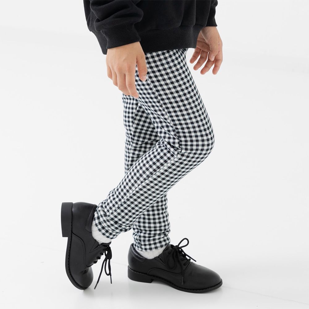 熱銷！刷毛保暖彈力合身長褲-格子-黑